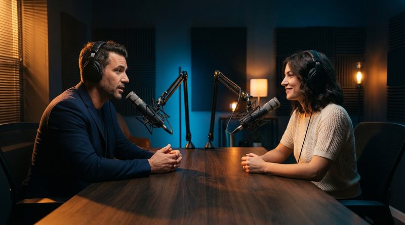 Vídeo de podcast com os rostos detectados pelo Face Motion