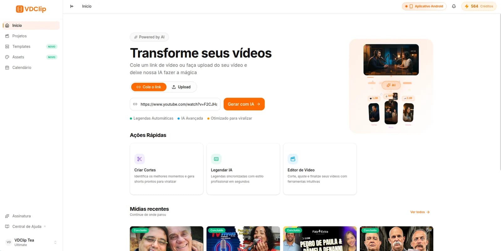 Tela para enviar um vídeo ao VDClip