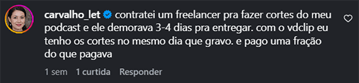 Comentário real de @carvalho_let sobre publicar cortes no mesmo dia